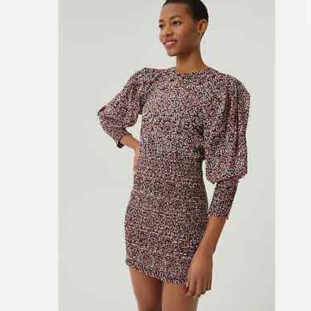 Rebecca Minkoff Red Black Floral Smocked Puff Sleeve Tabby Mini Dress Size S